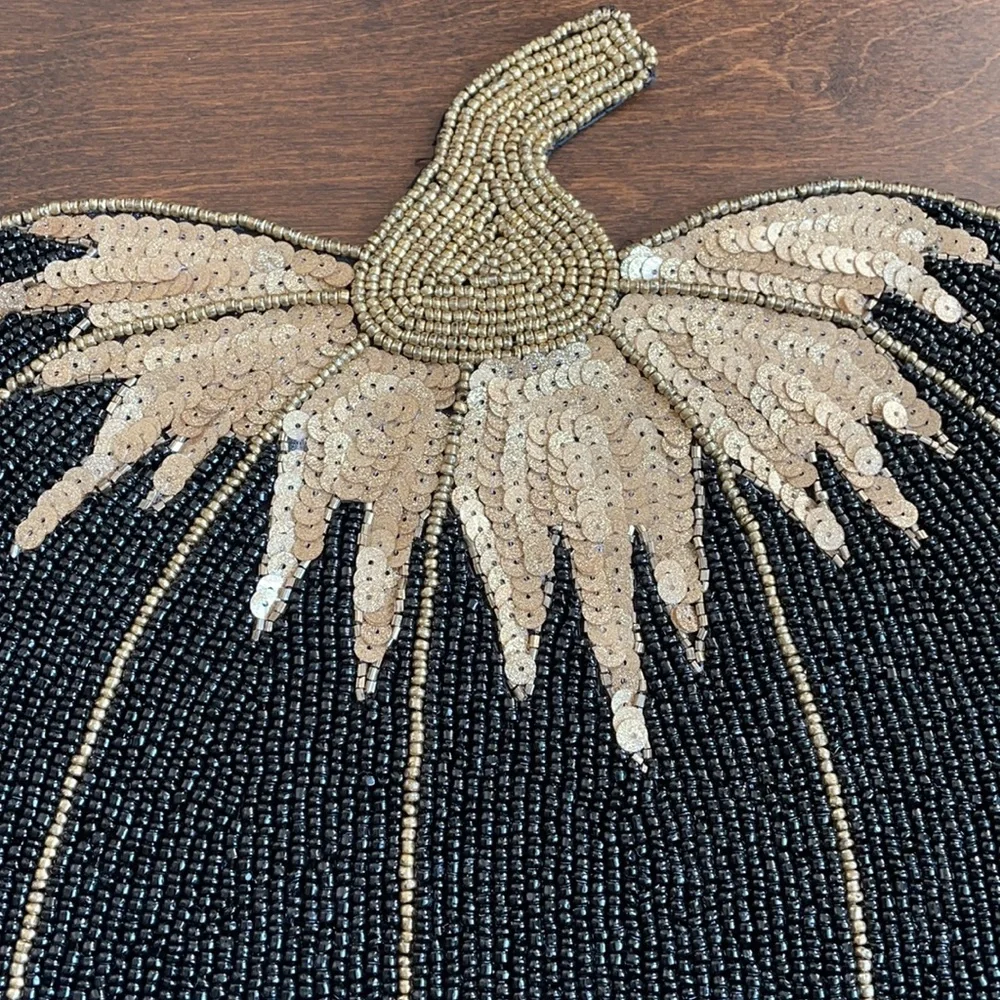 Brand new black & gold Halloween Fall Pumpkin Beaded Charger Placemat